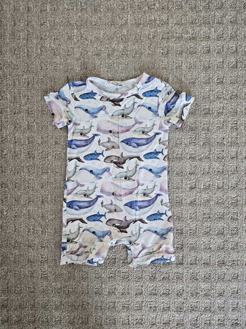 Bums And Roses Whale Print Short-Sleeve Romper